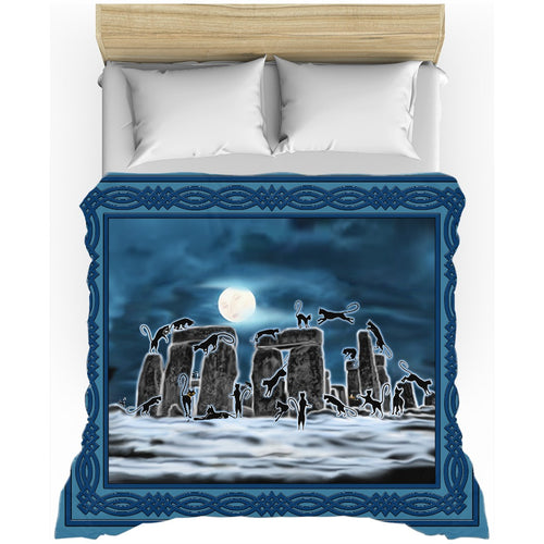 Bast Moon Over Stonehenge with Knotwork Frame Duvet Cover