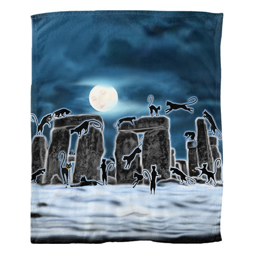 Bast Moon Over Stonehenge Fleece Blanket