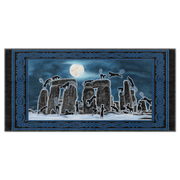 Bast Moon Over Stonehenge with Knotwork Frame Beach Towel