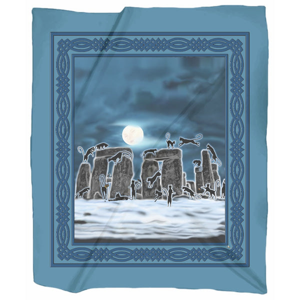 Bast Moon Over Stonehenge with Knotwork Frame Jersey Blanket