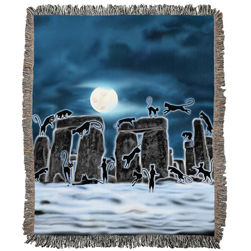 Bast Moon Over Stonehenge Woven Blanket