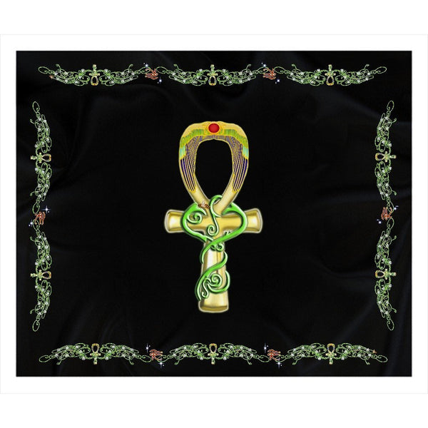 Ankh with Double Jasmine Border Sherpa Blanket (L)