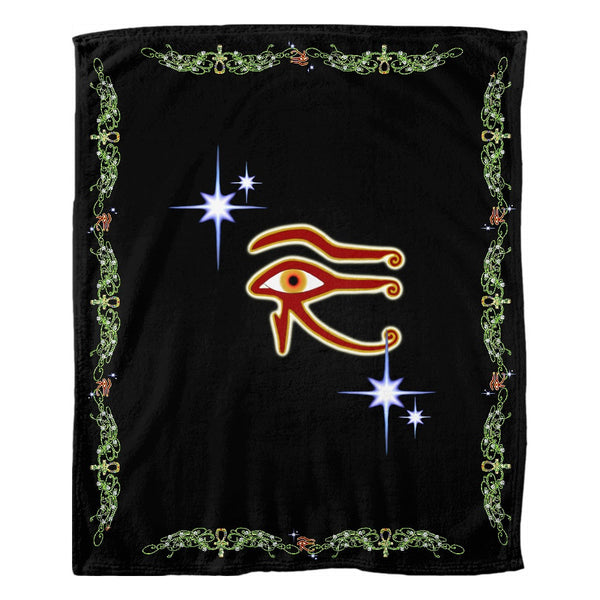 Eye of Isis/Auset with Double Jasmine Border Fleece Blanket (P)