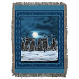 Bast Moon Over Stonehenge with Knotwork Frame Woven Blanket