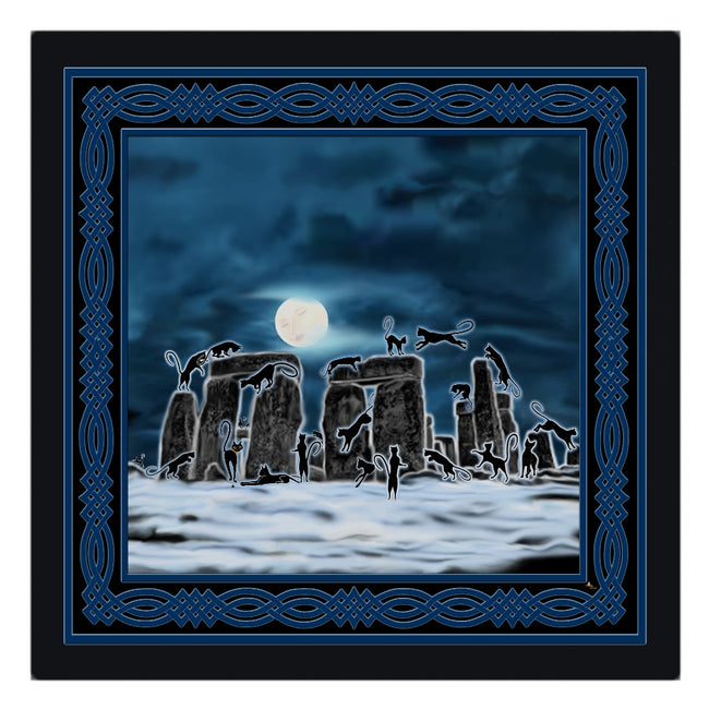 Bast Moon Over Stonehenge with Knotwork Frame Cloth Napkin
