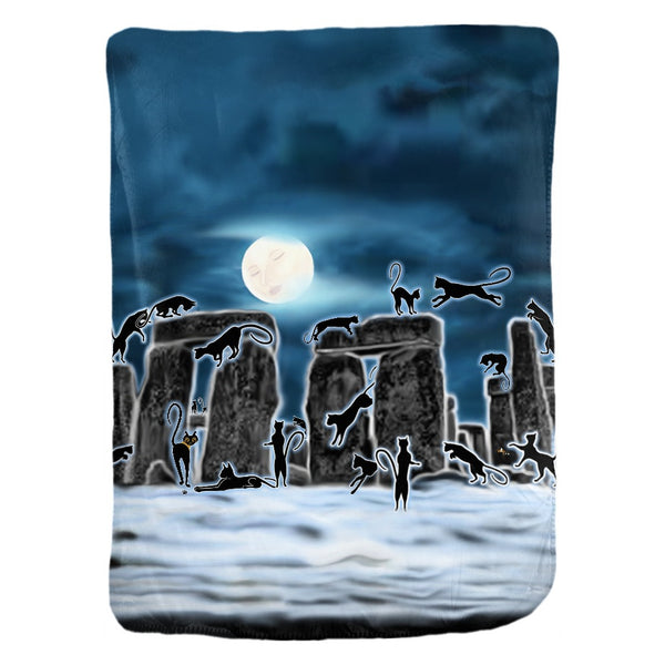Bast Moon Over Stonehenge Velveteen Blanket