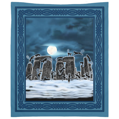 Bast Moon Over Stonehenge with Knotwork Frame Tapestry (P)