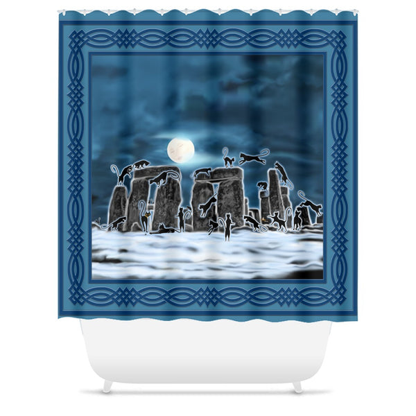 Bast Moon Over Stonehenge with Knotwork Border Shower Curtains