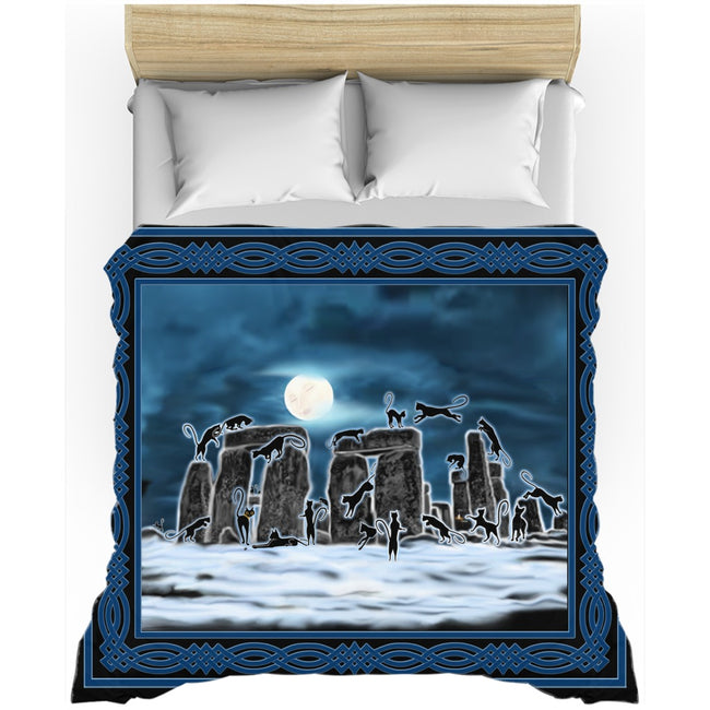 Bast Moon Over Stonehenge with Knotwork Frame Duvet Cover