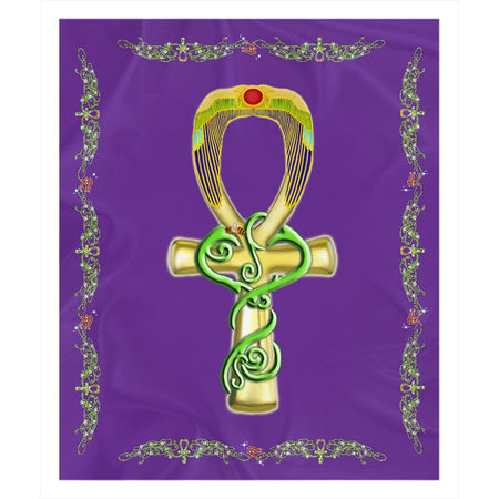 Ankh with Double Jasmine Border Jersey Blanket (L)