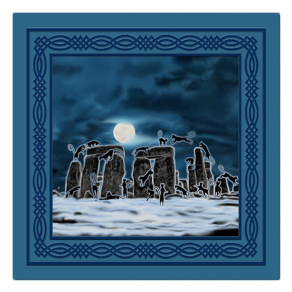 Bast Moon Over Stonehenge with Knotwork Frame Cloth Napkin
