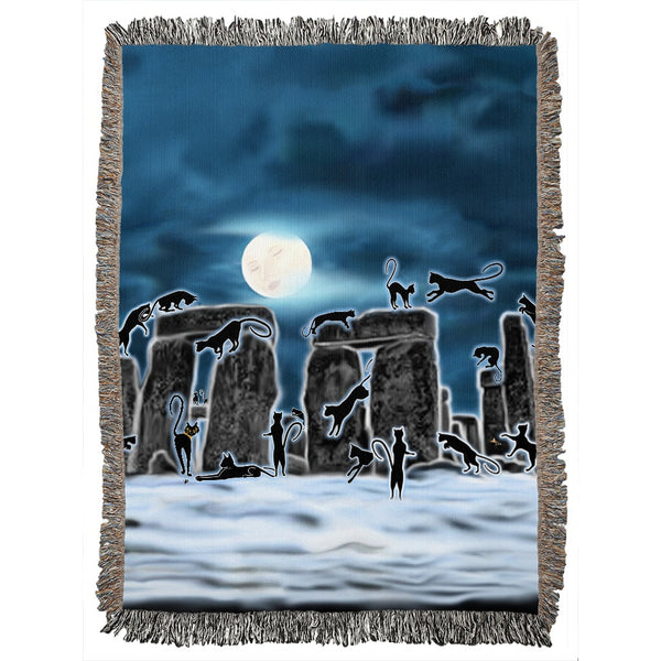 Bast Moon Over Stonehenge Woven Blanket