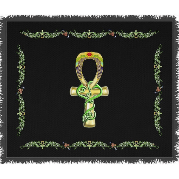 Ankh with Double Jasmine Border Woven Blanket (L)