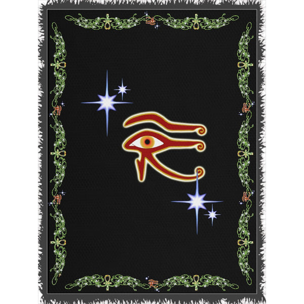 Eye of Isis/Auset with Double Jasmine Border Woven Blanket (P)
