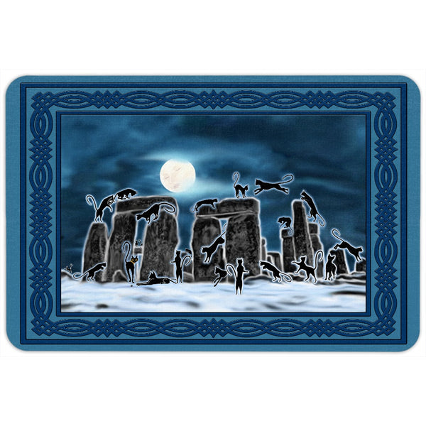 Bast Moon Over Stonehenge with Knotwork Frame Floor Mat