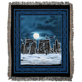 Bast Moon Over Stonehenge with Knotwork Frame Woven Blanket