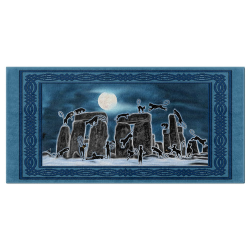 Bast Moon Over Stonehenge with Knotwork Frame Bath Towel